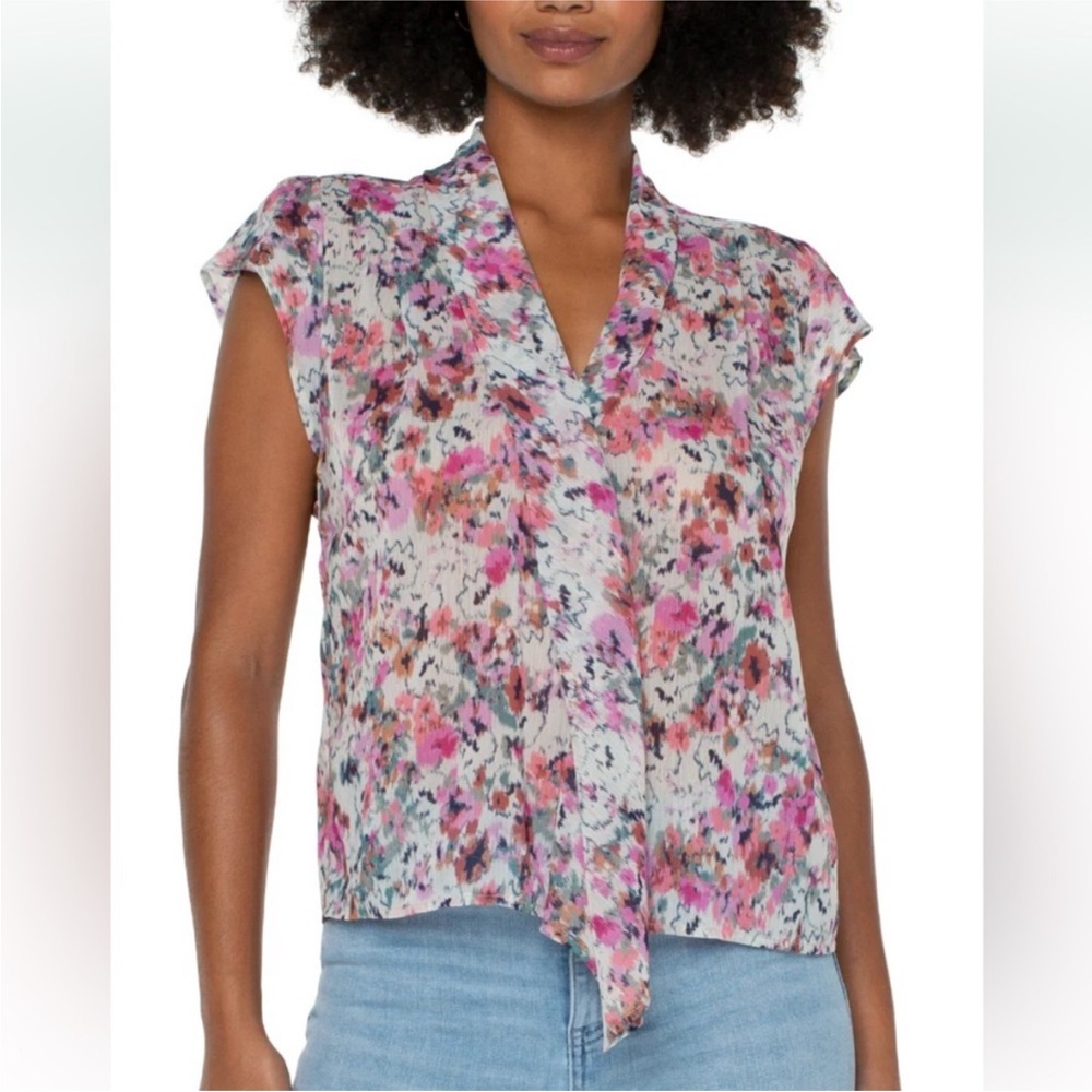 Liverpool Pink and Gray Floral Blouse